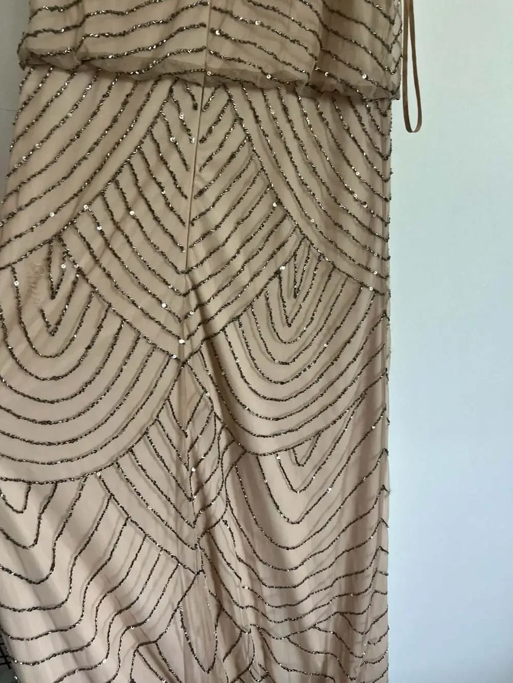 Adrianna Papell Madigan Art Deco Beaded Halter Blouson Gown - Picture 9 of 12